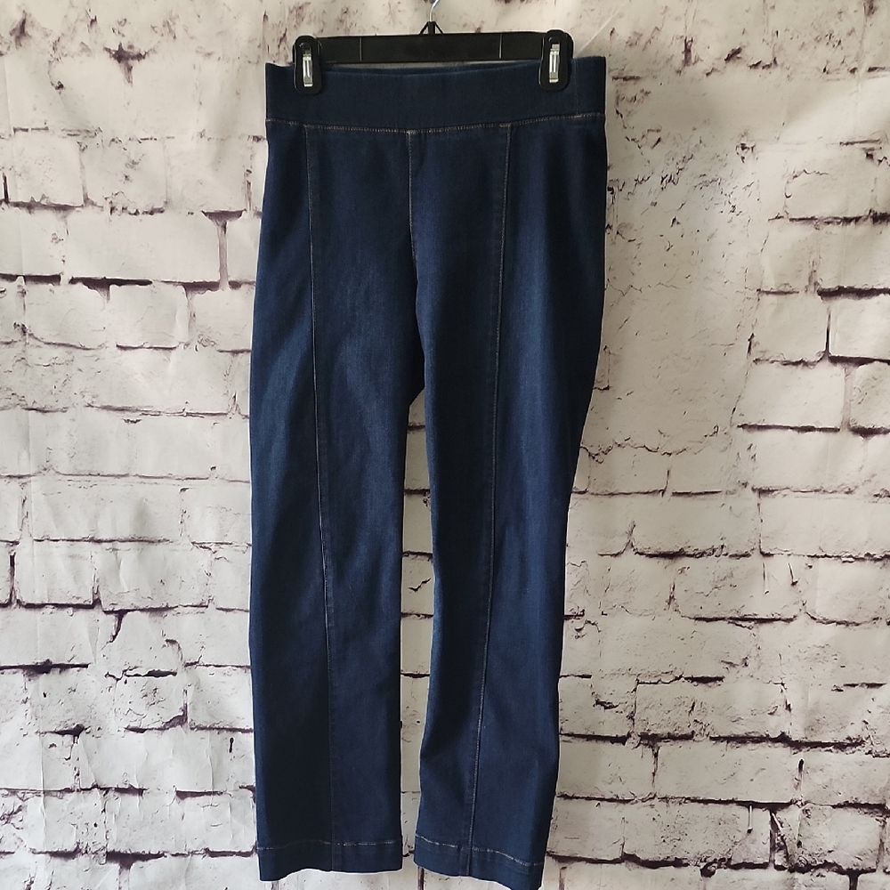 New York & Company Dark Blue Denim Pull On Pants Size S High Waisted Stretch